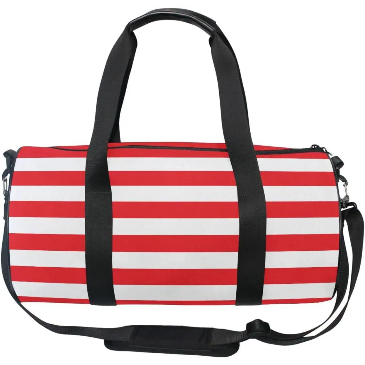 

Sports Tote Gym Bag Red and White Striped Travel Duffel Bag Shoulder Weekender Overnight Bag
