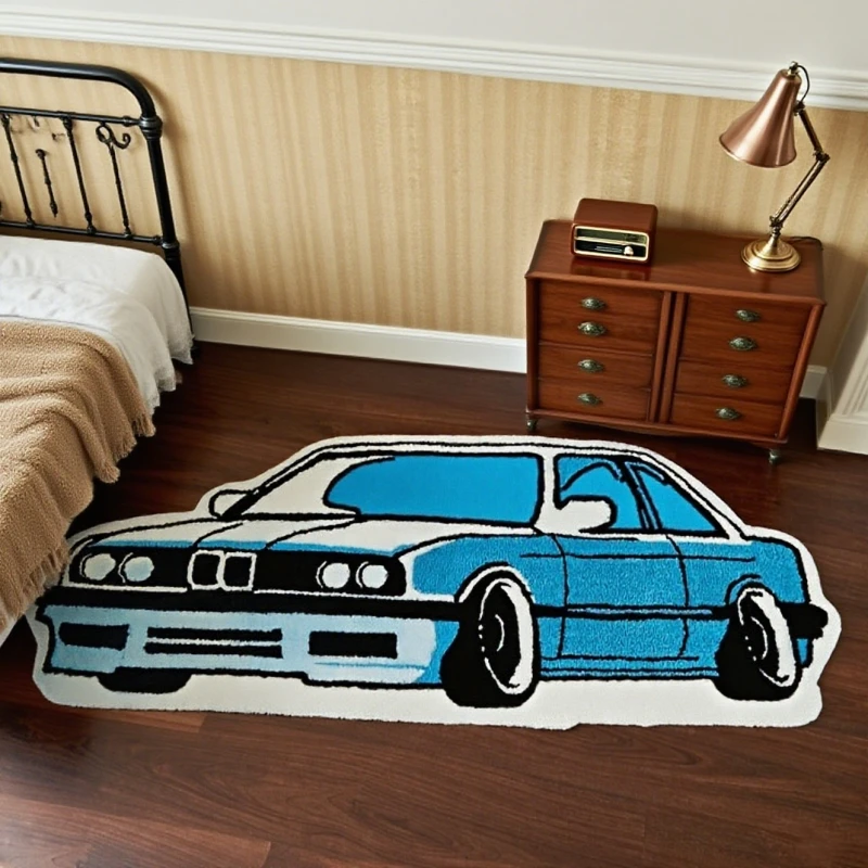 VIKAMA Trendy Fashion Car-Themed Rug Non-Slip Comfortable, Soft and Warm Living Room Sofa Mat Bedside Rug for Bedroom Home Decor
