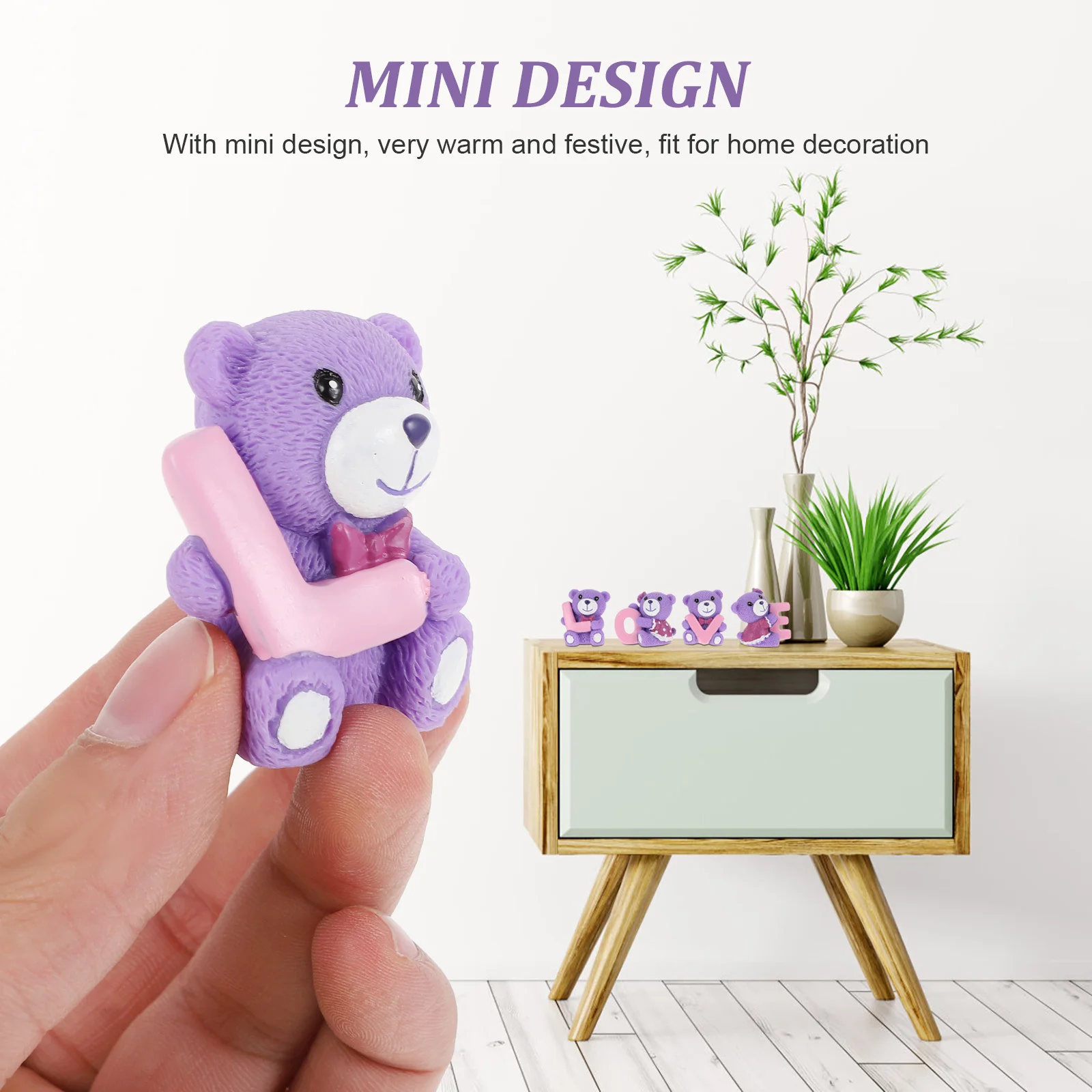 

4Pcs Purple Bear Resin Crafts Desktop Ornaments Romantic Home Decorations Valentine Day Gift Lovely Cake Adornment