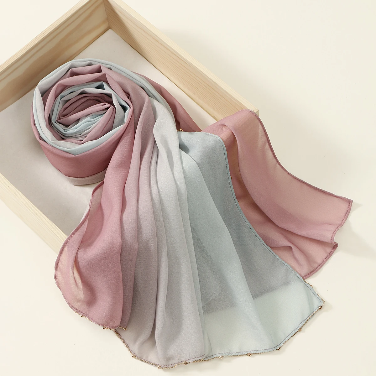 

Luxury Chains Edge Hijab Women Gradient Chiffon Scarf Muslim Soft Premium Chiffon Shawl Shimmer Chains Edge Headscarf Turban