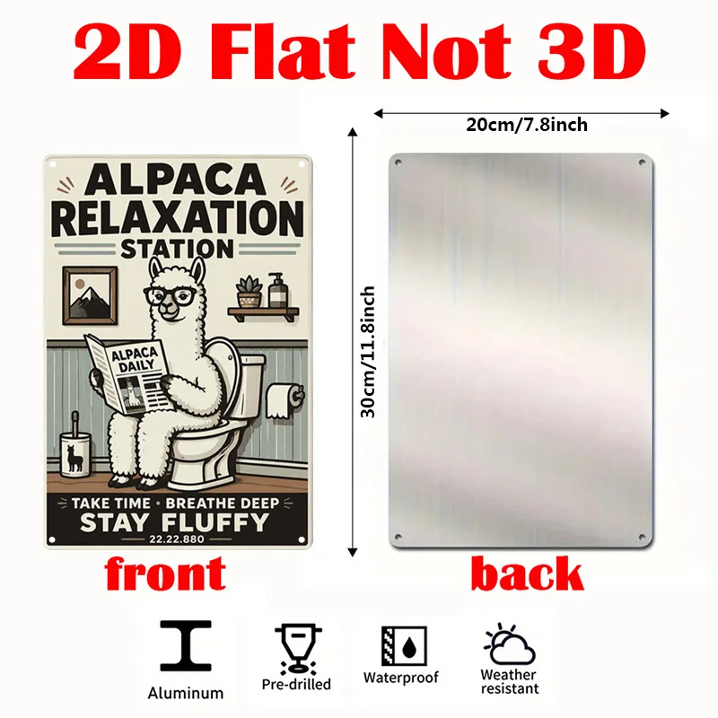 1pc Relaxation Theme Signs, Alpaca Humor Metal Plate Wall Art Print, Bathroom Fun Plate Sign, Chill Vibes Sign Decorative Painti