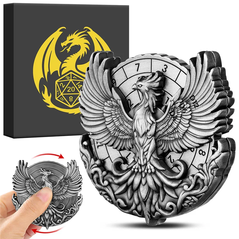 

7-in-1 Phoenix Dice Spinner Metallic Fingertip Dice Wheel DND Role Playing Game Board Game Accessories with Storage Gift Box