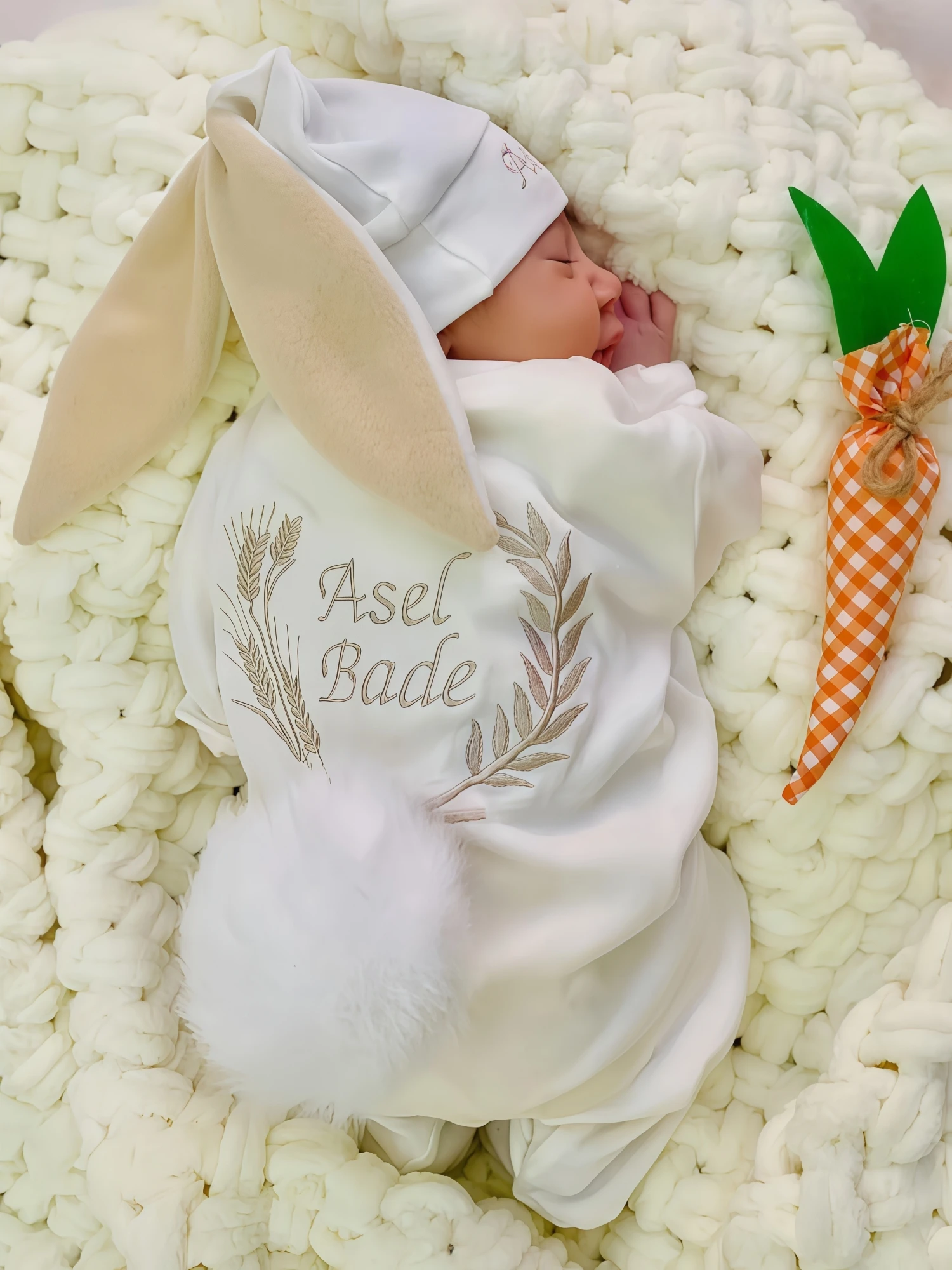 Handmade Personalized Bunny Outfit Halloween Newborn Baby Girl Outfit Pumpkin Sweatshirt Romper Long Sleeve Onesie Jumpsuit