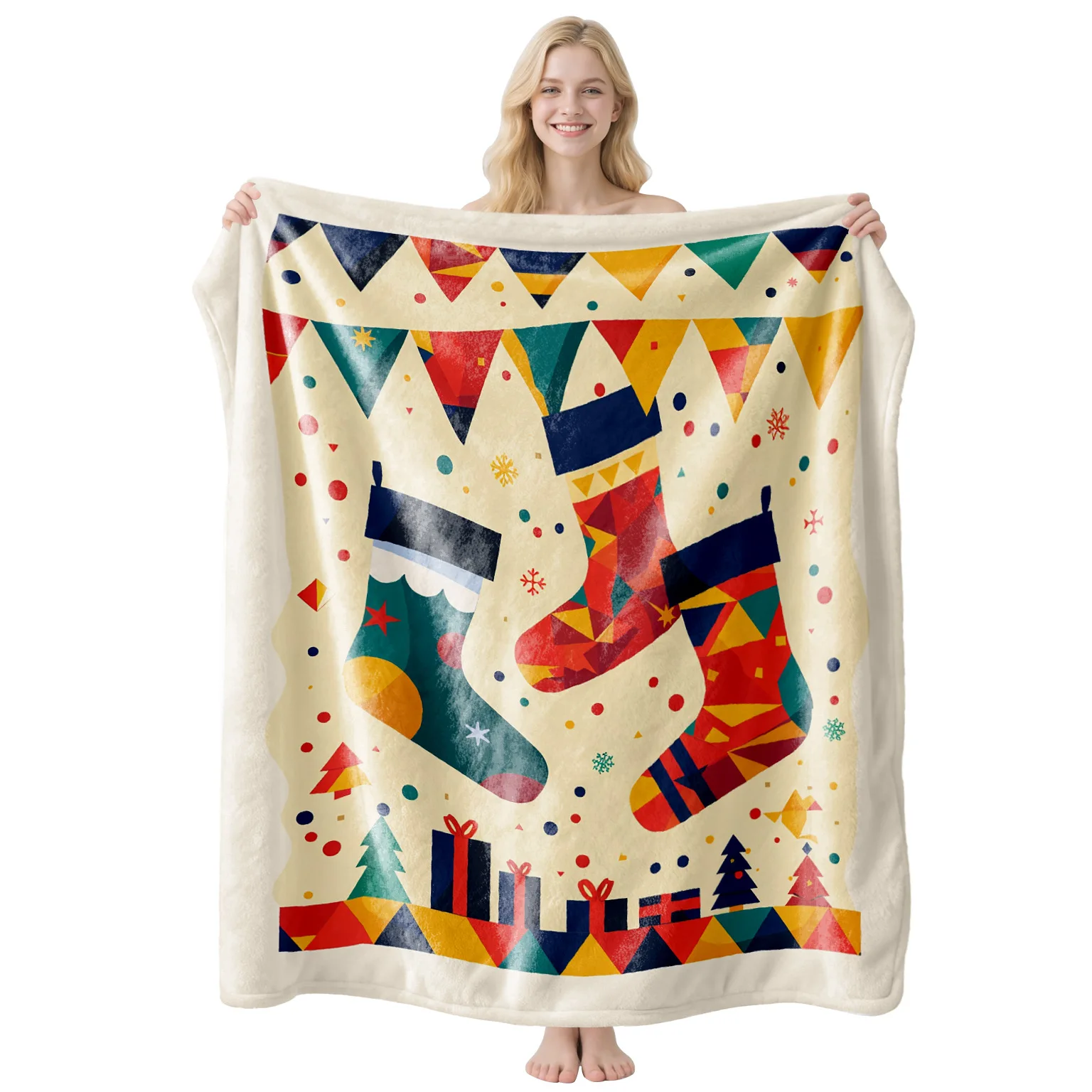 

Festive Holiday Blanket - Candy Cane Motif, 100% Cotton Warmth for Couch & Living Room