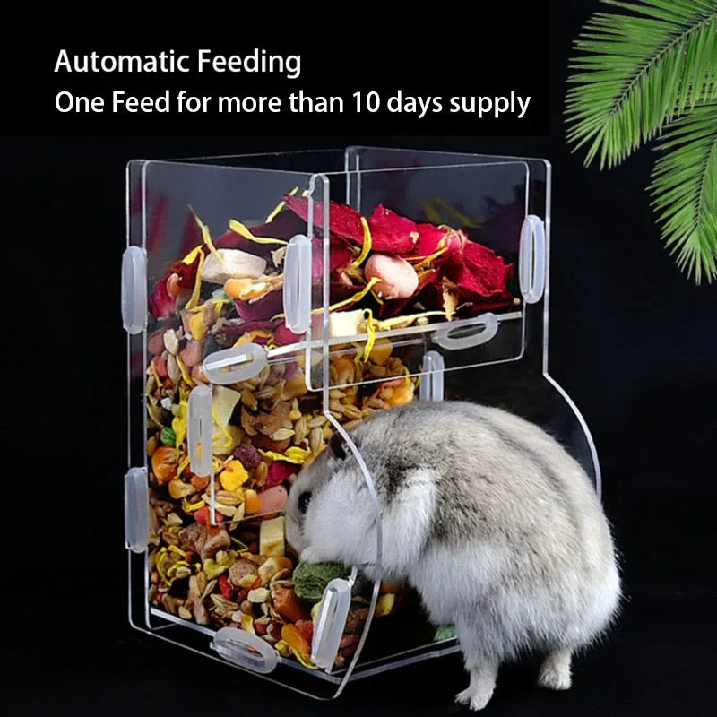 Automatic Acrylic Hamster Small Pets Food Feeding Bowl Plastic Rat Pet Dispenser Feeder Cage Food Bottle Pet Products Large