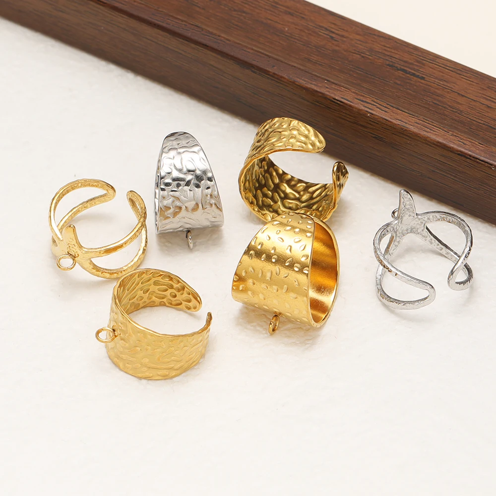 5pcs Stainless Steel Pvd Gold Adjustable Open Rings Settings Geometry Wide Chain Ring Base for DIY Jewelry Making Accessories image 2