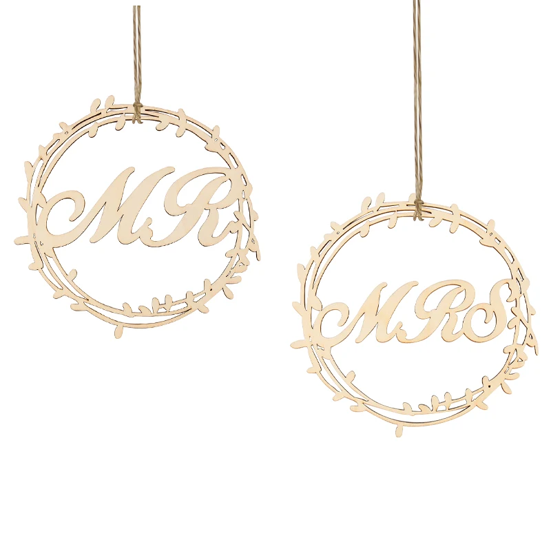 2Pcs Mr & Mrs Hollow Wooden Hanging Pendant Ornament Wedding Party Decoration Supplies Home Room Decor