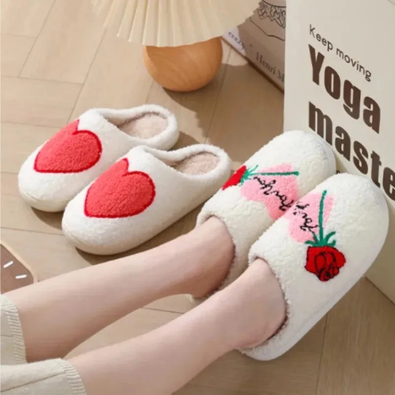 Home Fuzzy Slipper Women Love Heart Rainbow Men Male House Shoes Plush Winter Warm Indoor Floor Non Slip Female Halloween Hairy