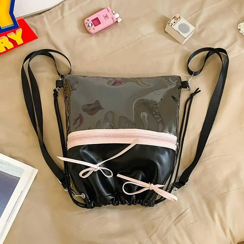 HAEX Y2K Women Ita Bags 2025 Clear Window DIY Anime Badge Card Backpacks Aesthetic Trend Designer PU Bow Crossbody Shoulder Bag