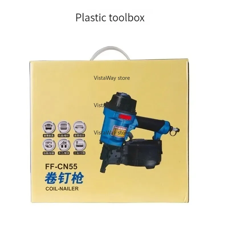 مسدس مسامير متدحرج، منصة نقالة، إطار خشبي، صندوق تصدير، مسدس أظافر مستدير، مسدس أظافر هوائي قوي للنجارة