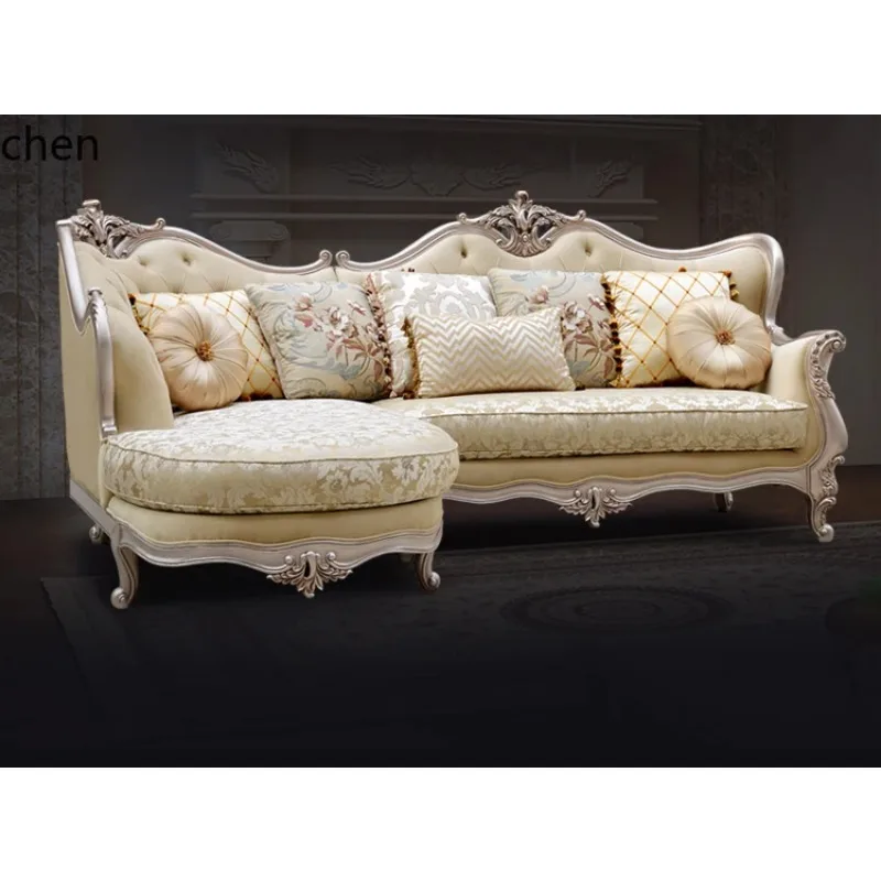 SA-10 European Style Fabric Sofa Set Corner L-Shaped Living Room High-End Chaise American Simple European French Retro Sofa