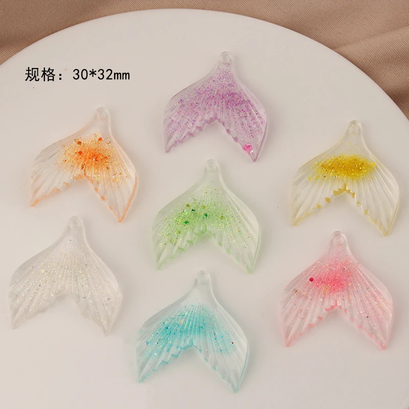 10pcs Resin Sweet Color Glitter Sequins Mermaid Tail Pendant Diy Jewelry Accessories Handmade Material Earrings Pendant Charms