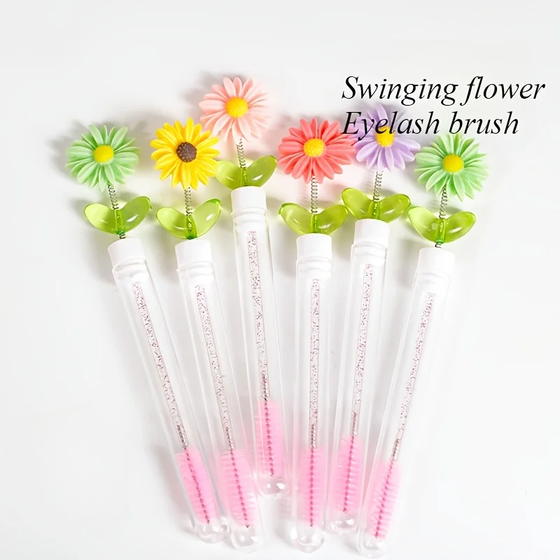 Flower Swinging Series Fun Cute Fashion Wimpernbürste Augenbrauenbürste Gepfropftes Wimpernschlauch-Set Wimpernbürste Zufällig 5 Stück