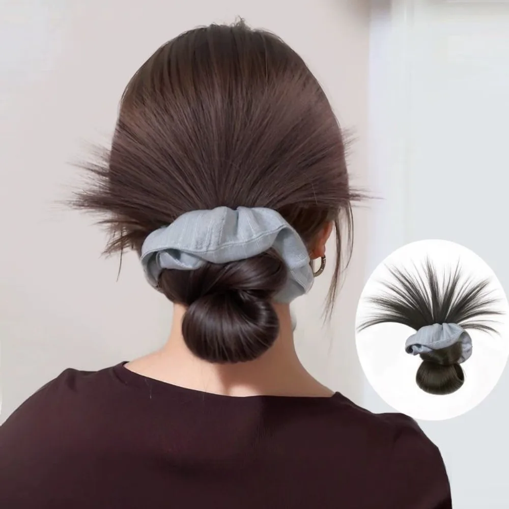 

Synthetic Chignon Korean Style Low-tied Chicken Feather Hair Bun Clip Women Gentle Blue Large Intestine Hair Loop Flower Bud Wig