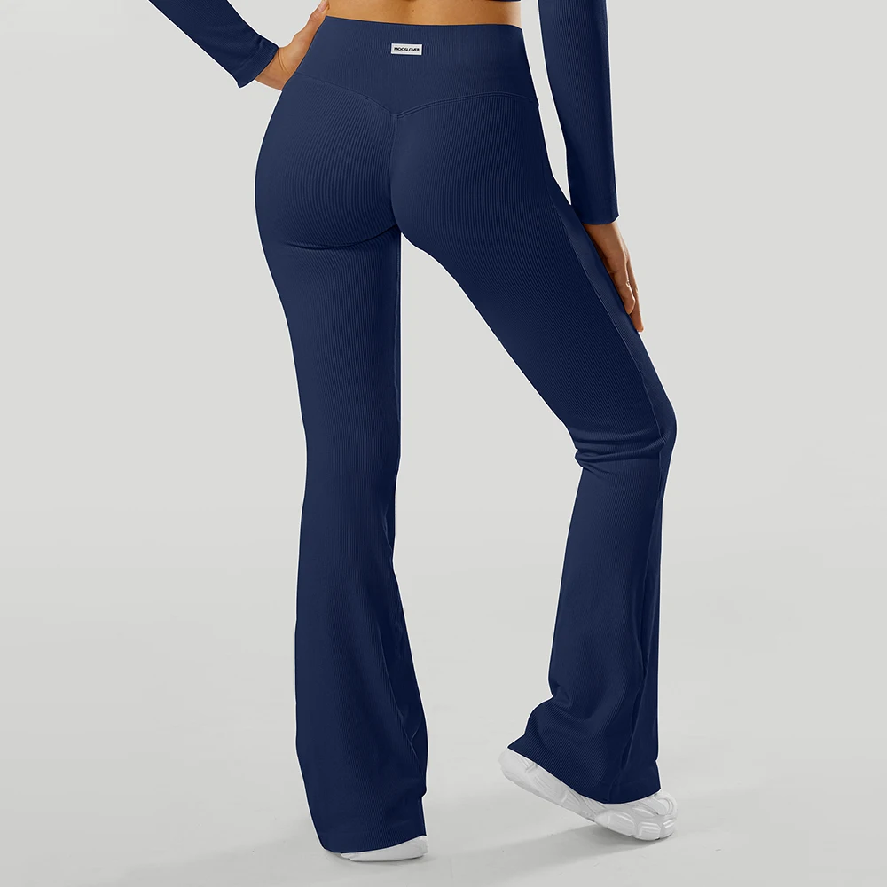 

Women's Slim Flared Pants Ribbed Solid Color High Waisted Long Pants All-match Sports Yoga Pants Leggings Femme Long Pants