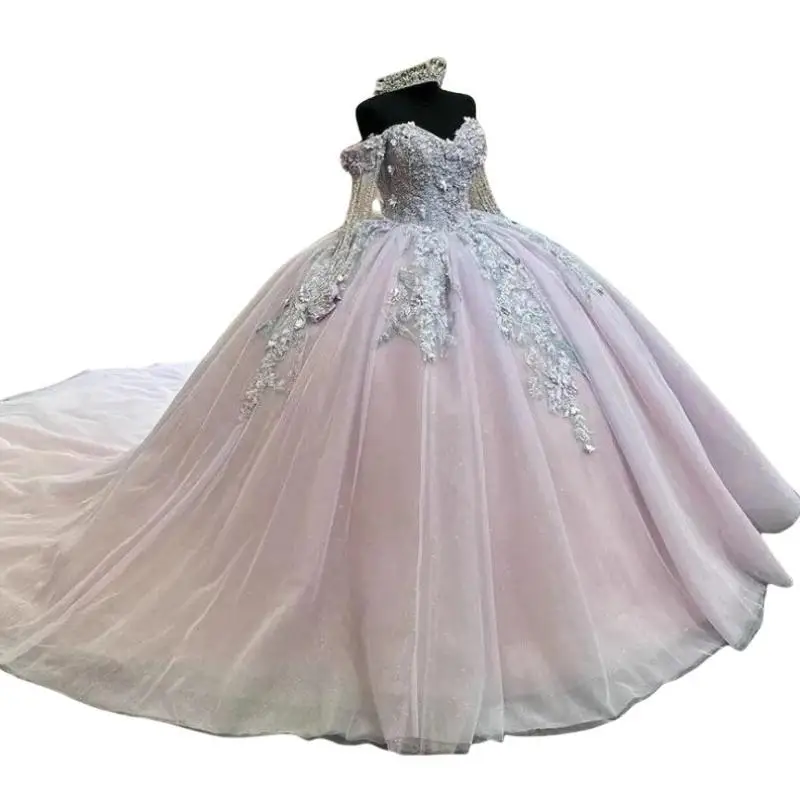 Linda princesa Quinceanera vestidos com borla, vestido de baile 3D Flower Lace Applique, doce vestido de baile, 16 anos, 15 anos