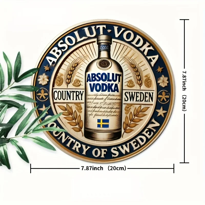 1 لافتة خشبية بسيطة - ديكور حائط دائري "Absolut Vodka Bar"، ديكور معلق للمنزل والخارج على طراز المزرعة
