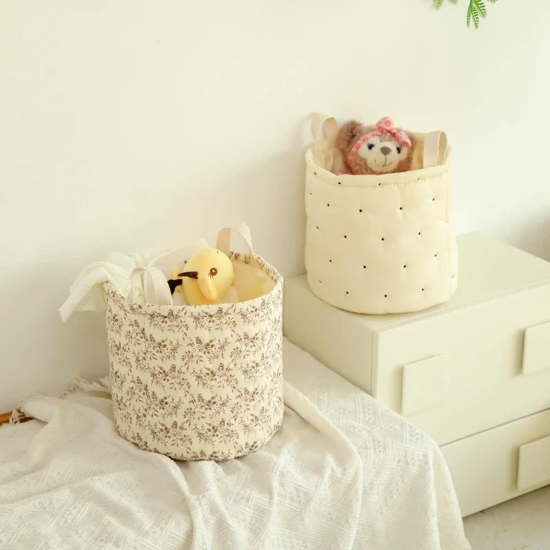 Quilted Baby Item Storage Bucket Diaper Bags Toys Clothes Basket Large Capacity Round Diaper Stackers Nappy Storage Basket