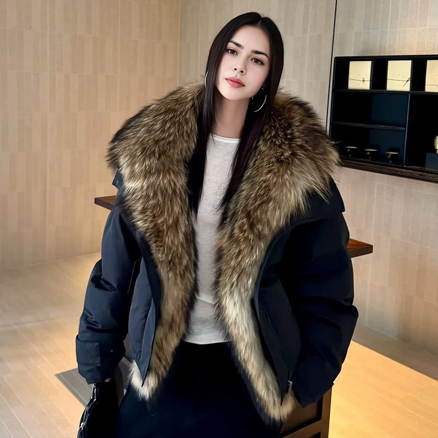 أسفل سترة مع الراكون الفراء طوق الشتاء الفراء الحقيقي جودة عالية الدافئة أزياء النساء الملابس
