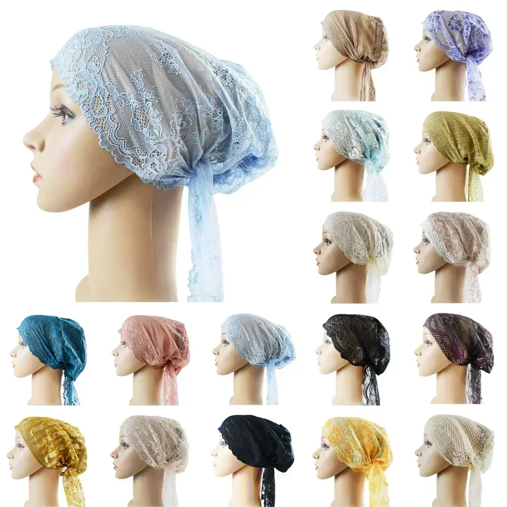 

Women Muslim Inner Cap Lace Hijab Underscarf Islamic Headwear Turban Bone Bonnet Hat Bandage Caps Under Scarf Hair Loss Covers