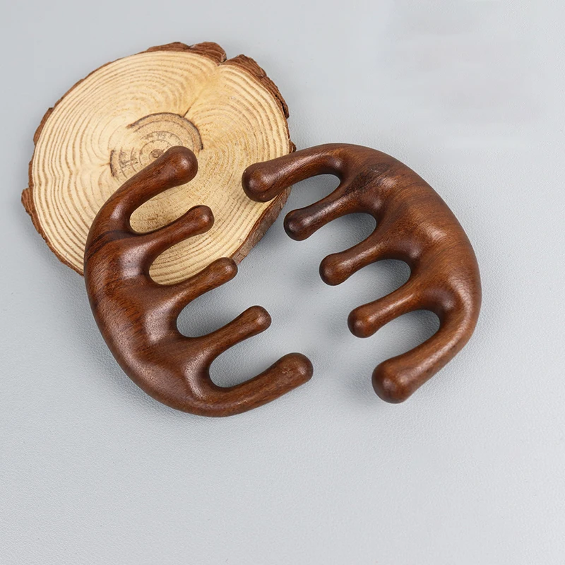 

1pc solid wood comb, scalp relaxation acupoint massager, portable wooden handle comb Special for real hair wigs