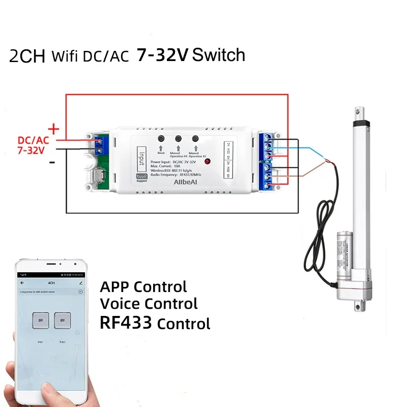 DC 5V 12V 24V 32V 2 Channel WIFI Smart Life Motor Controller Smart Home,RF433 Remote,2CH Pulse Relay for Alexa Google Alice