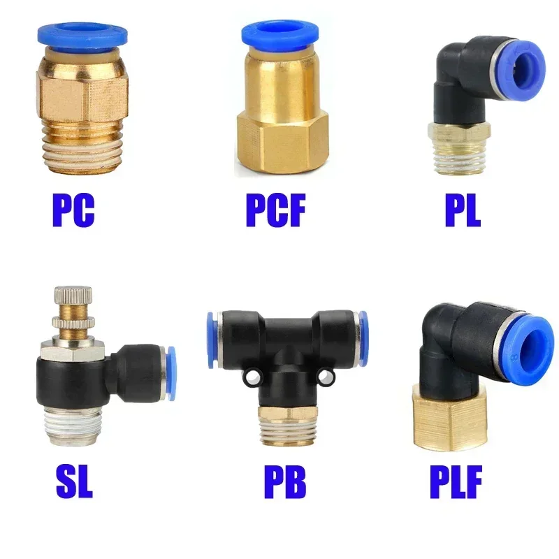 Conector neumático PCF/PL/PLF, acabado de 4mm, 6mm, 8mm, rosca 1/8, 1/4, 3/8, 1/2, 1 piezas.