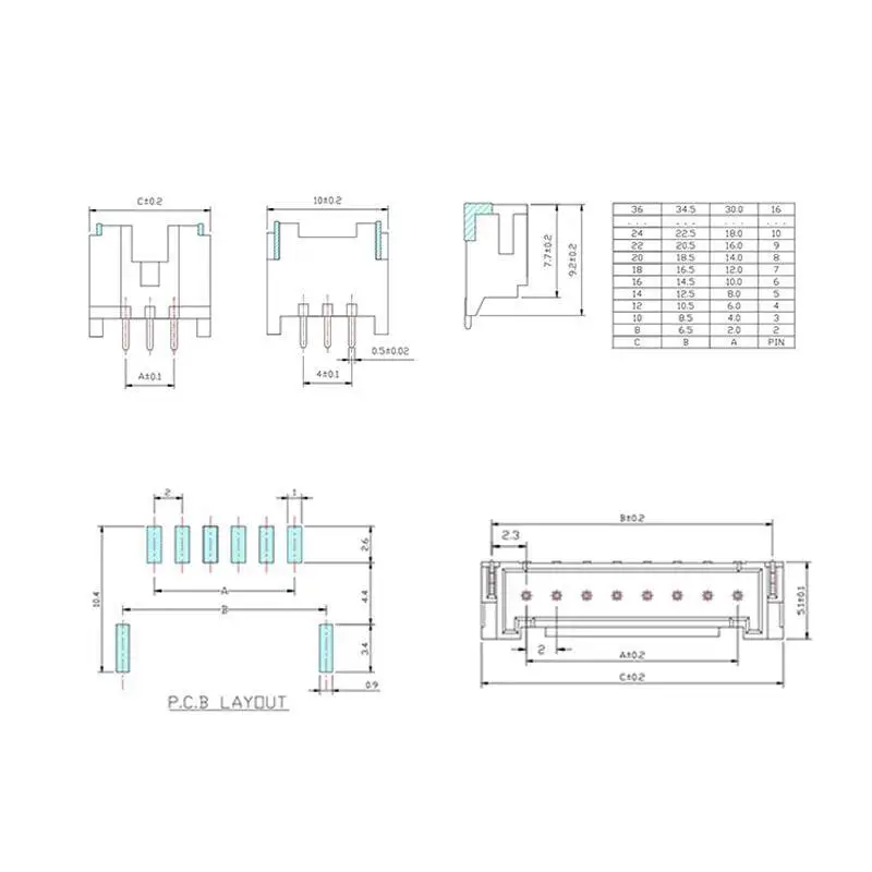 50 Stück HY2.0 Gerader Steckverbinder mit Schnalle und Verriegelung, Steckerabstand 2 mm, 2P345678p10p Bein – Detail 1