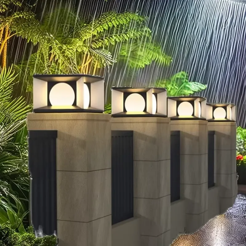 30cm Solar Column Light IP65 Waterproof Outdoor Garden LED Lamp E27 Base 3000K Warm White Aluminum Stainless Steel Holder