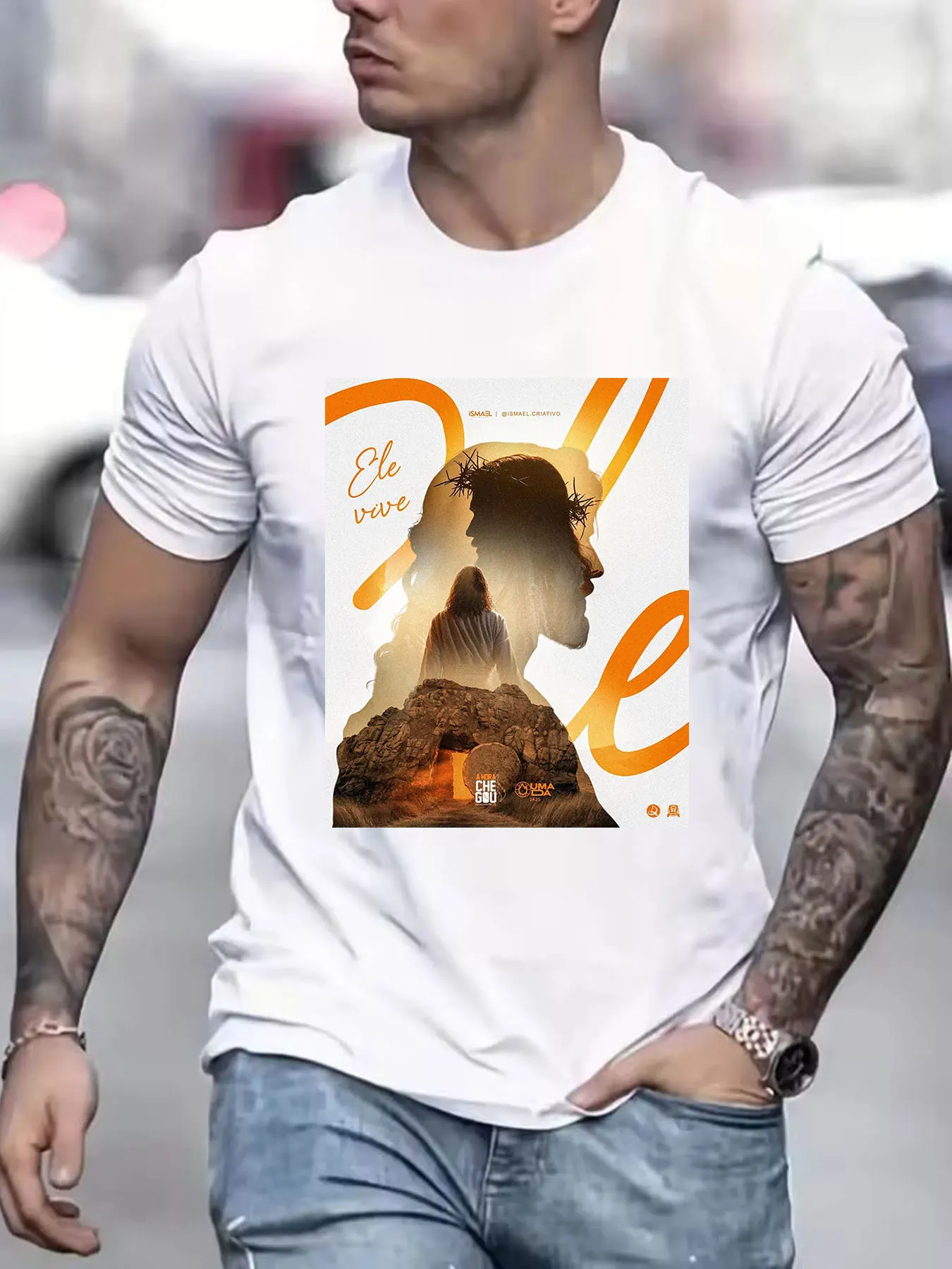 Men's Cotton T-Shirt with Inspirational Graphic, Featuring Resurrection-Themed Design, Soft Breathable Fabric, Casual Crew Neck