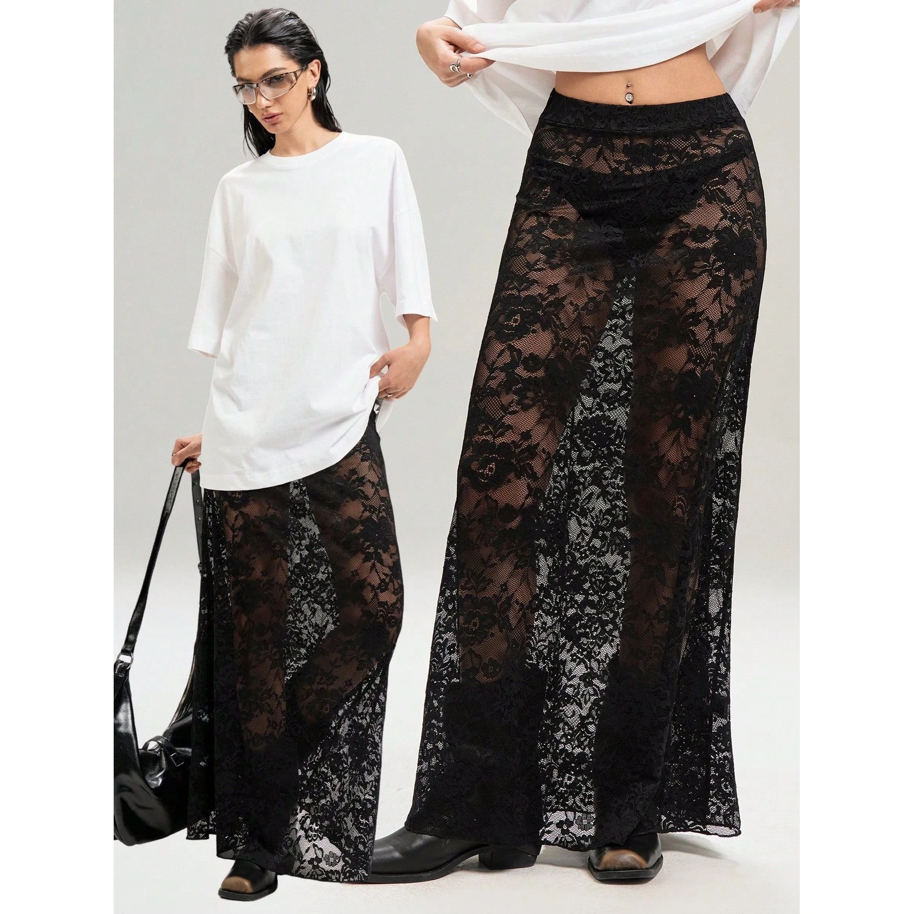 Street Style High Waist Lace  Skirt Pure Color Slim Fit Women's Spring New Fashion Cross-Border Wind Skirt