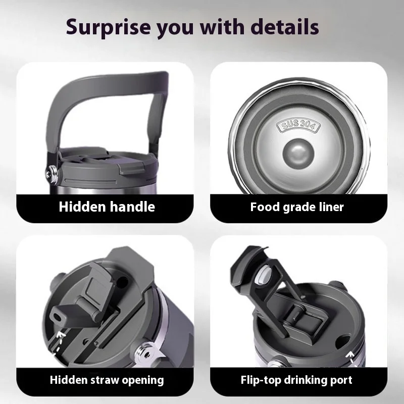 Car Thermal Mug Handheld car cup Extra Large Capacity 900ml Stainless Steel VacuumThermal Mug Handheld Portable Outdoor