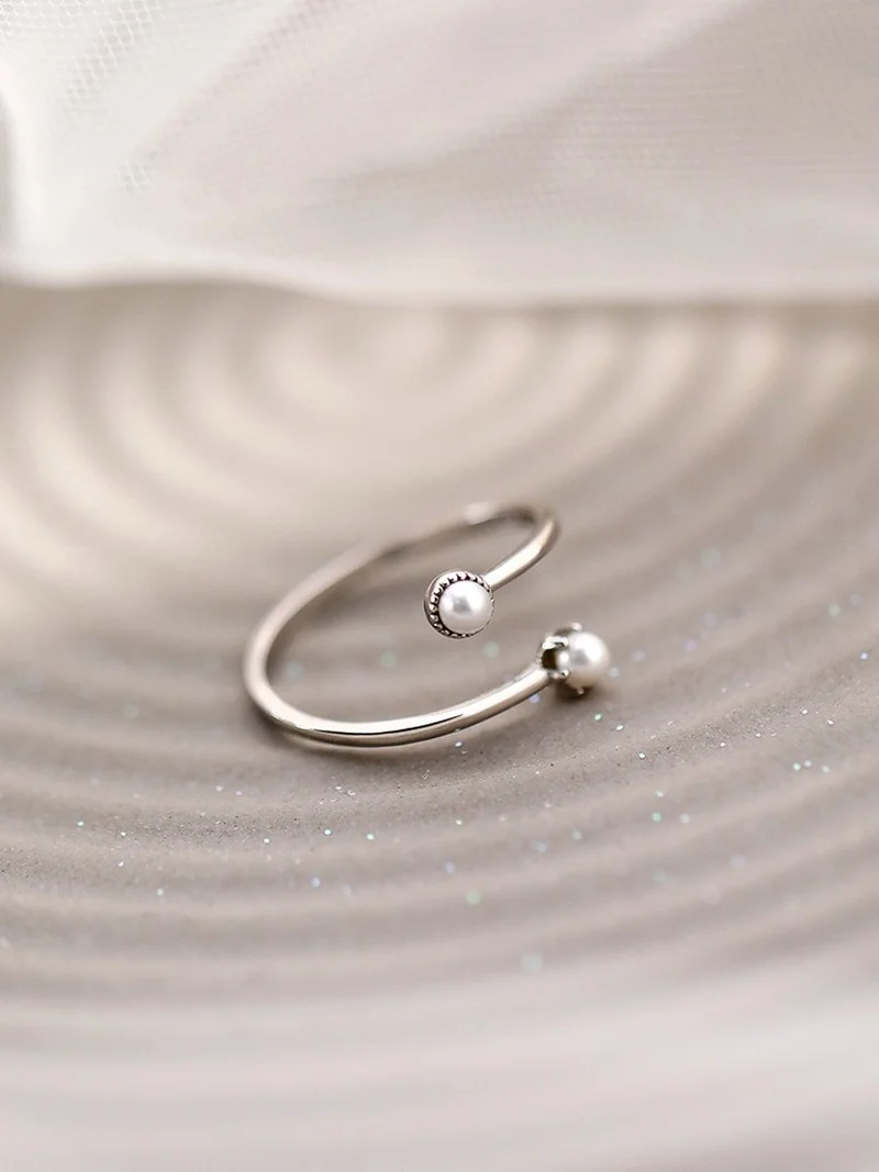 CIAXY Silver Color Pearl Rings for Women Open Adjustable Ring French Luxury Retro Jewelry Party Gift