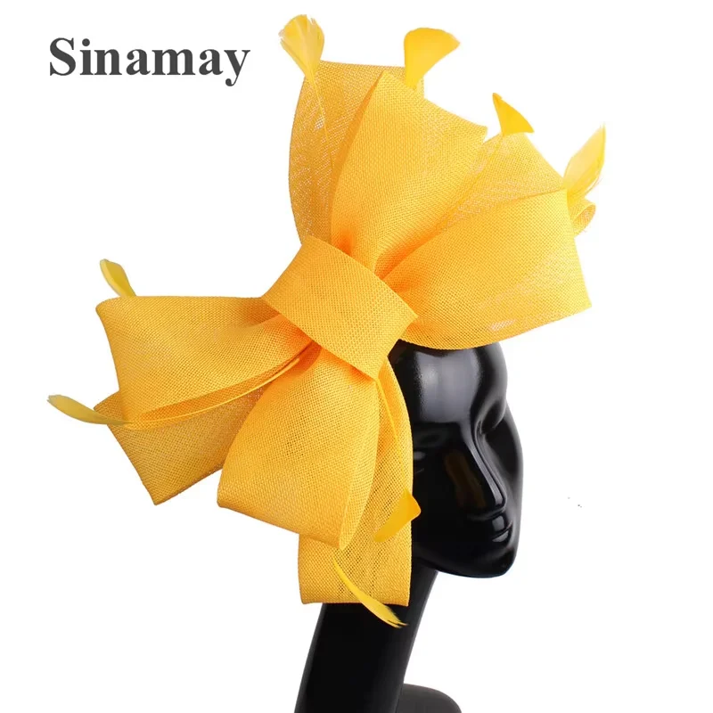 Nachahmung Sinamay Hochzeit Mesh Fascinator Für Damen Kopfbedeckung Party Frauen Braut Haar Zubehör Bogen Haar Clip Phantasie Feder – Detail 12
