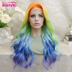 Imstyle Colorful Wig Synthetic Lace Front Wig Ombre Orange Green Blue Wigs For Women Long Wavy Wig Heat Resistant Fiber