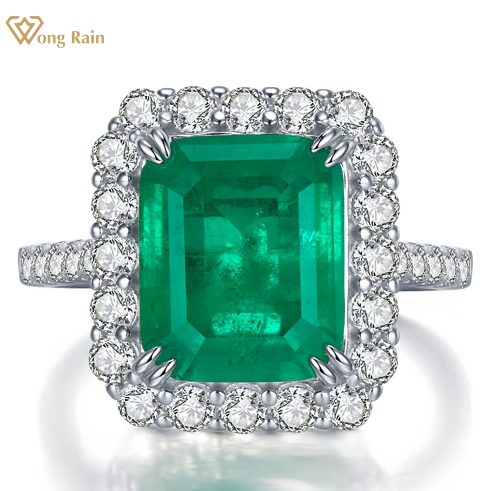 

Wong Rain 925 Sterling Silver Emerald Cut 10*12 MM Emerald High Carbon Diamond Gemstone Engagement Rings Fine Jewelry Wholesale