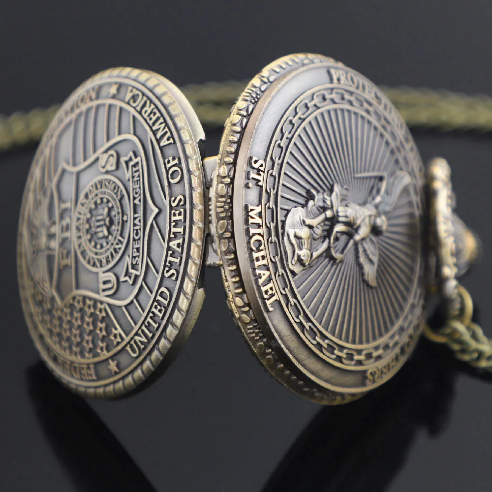 ريترو إيجل F.B.I تصميم كوارتز ساعة الجيب خمر ساعات الجيب ساعة للرجال النساء مع فوب سلسلة مجوهرات اكسسوارات هدايا