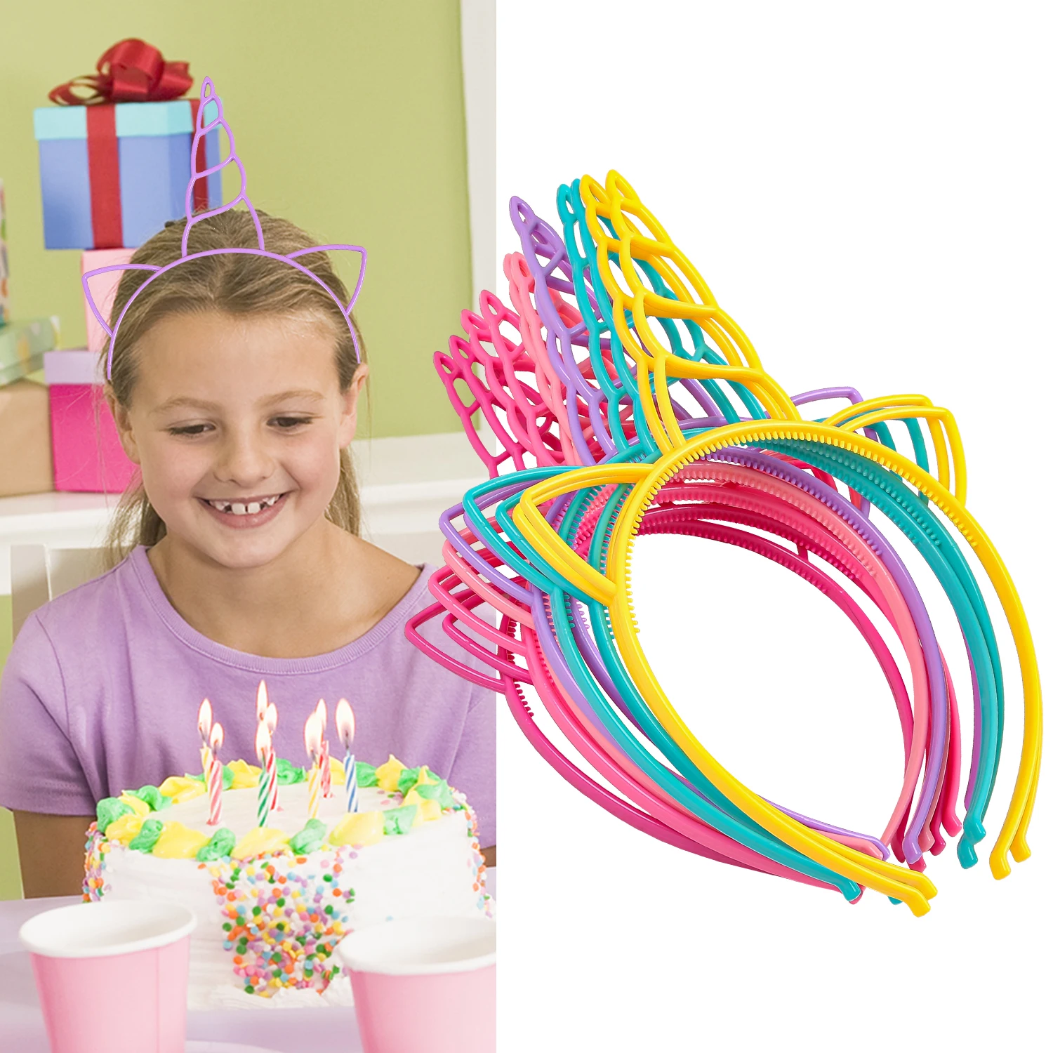 أربطة رأس بلاستيكية يونيكورن للحفلات ، لون الحلوى ، أربطة شعر للفتيات ، ديكورات عائلية ، إكسسوارات شعر ، 6 * ، 12 * #3