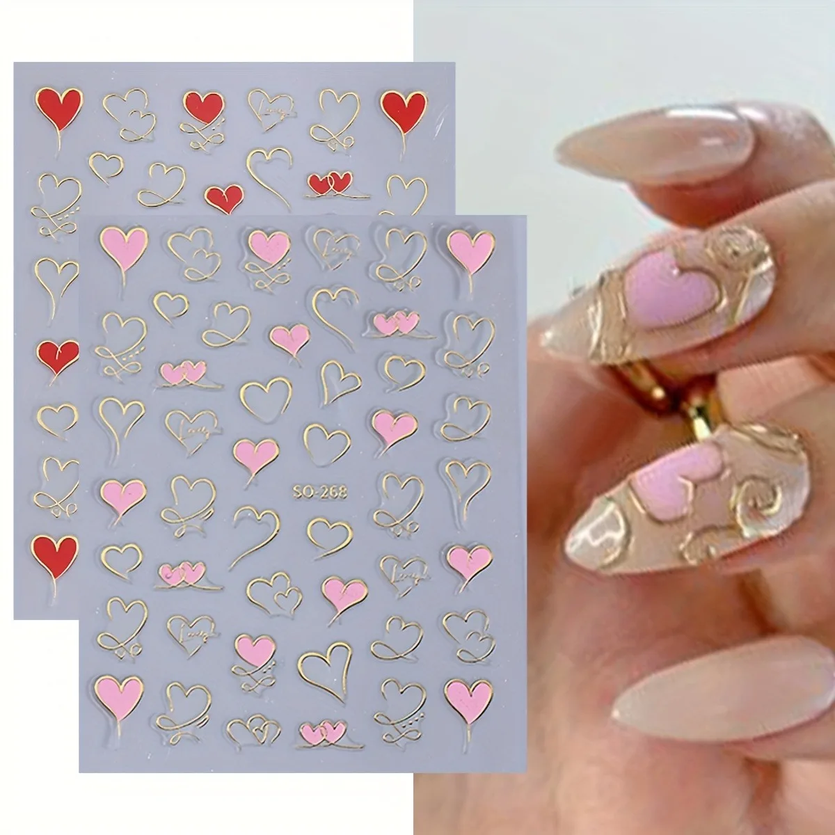 2 Stück Valentinstag-Liebes-Nagelaufkleber, einfach für DIY-Nageldekoration, Geschenke, Party- und Hochzeits-Make-up-Styling geeignet