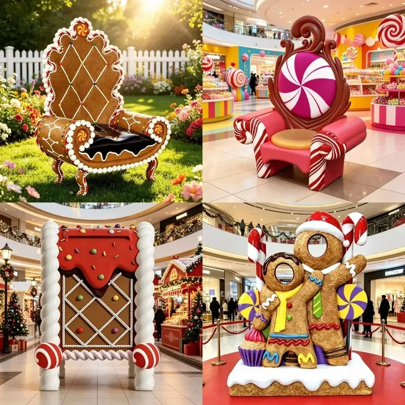 Classic Christmas Candy Cartoon Candy King Chair FRP Lollipop Backrest Seat Ornament Shopping Mall Holiday Landscape