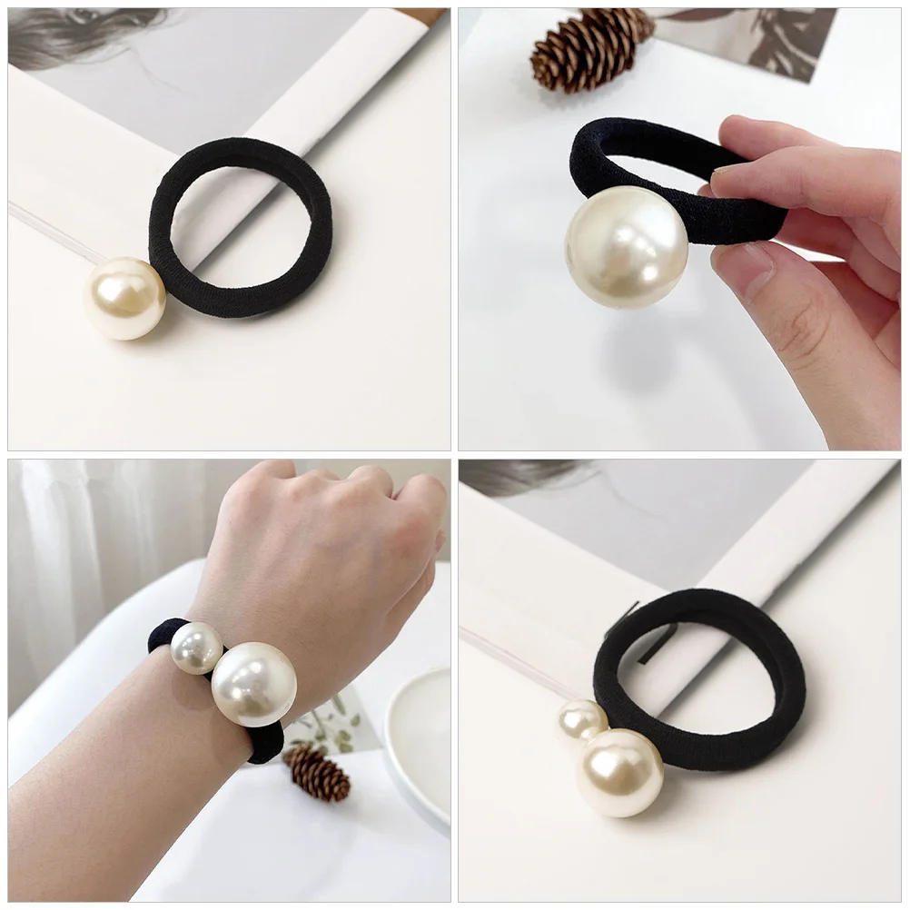

10 шт. эластичных резинок для волос с жемчугом для женщин и девочек, элегантные резинки для волос с одним крупным жемчужным декором, стильные для вечеринок и повседневного использования