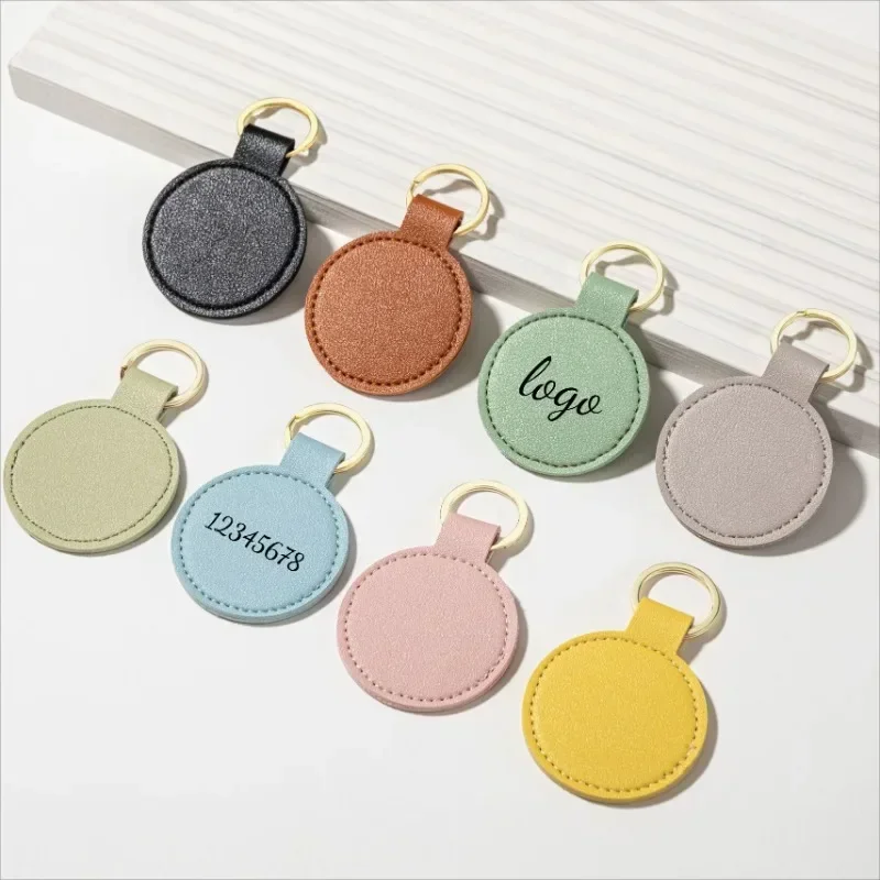 Custom Logo Round PU Leather Keychain Personalize Name Room Number Car Keyring Bag Pendant Custom Key Holder Activity Gift