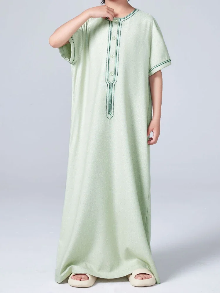

Ramadan Boys Jubba Thobe Muslim Fashion Abayas Middle East Arab Kaftan Short Sleeve Robe Dubai Islamic Clothing Child Long Dress