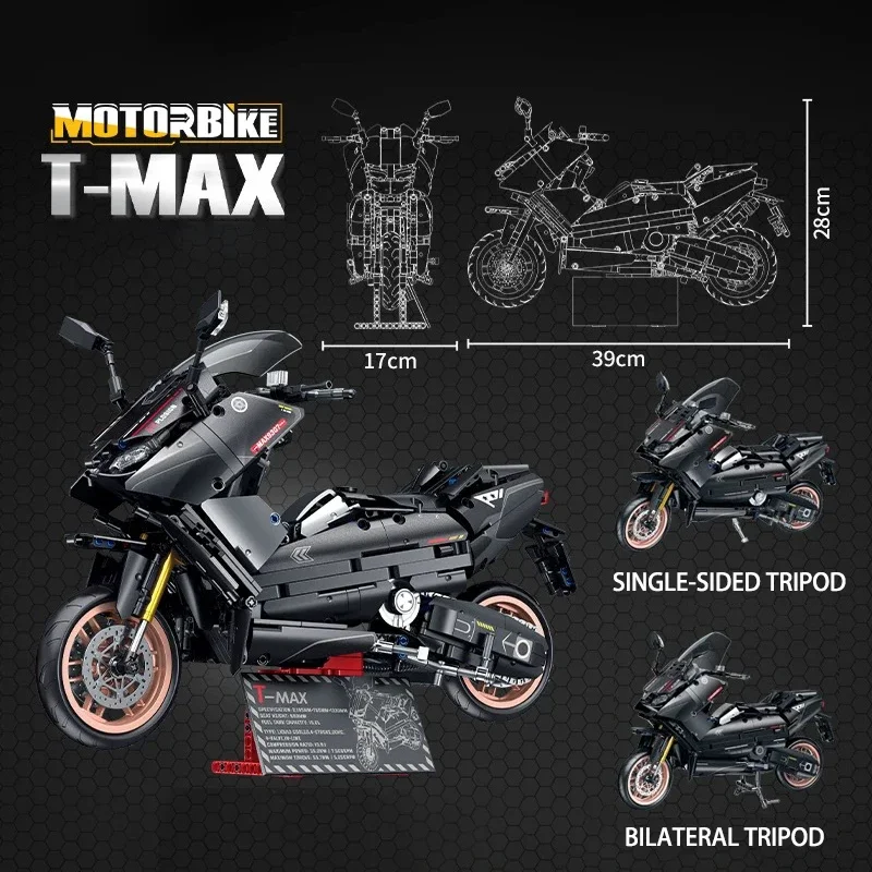 1:5 Technical Series สีดํารถจักรยานยนต์ Building Block เหยียบมอเตอร์ไซด์จักรยานเสือภูเขารุ่นอิฐของเล่นสําหรับของขวัญวันเกิดเด็ก MOC