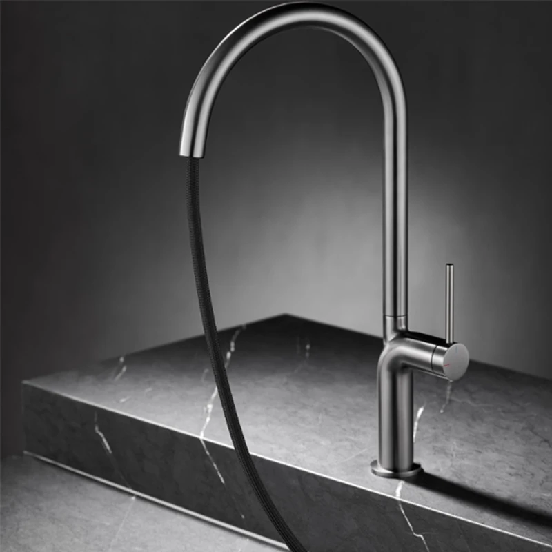 Pull  Down Kitchen Faucets Single Hole Two Modes Kitchen Sink Faucets Deck Mounted Single Handle Hot Cold Mixer Tap Gray