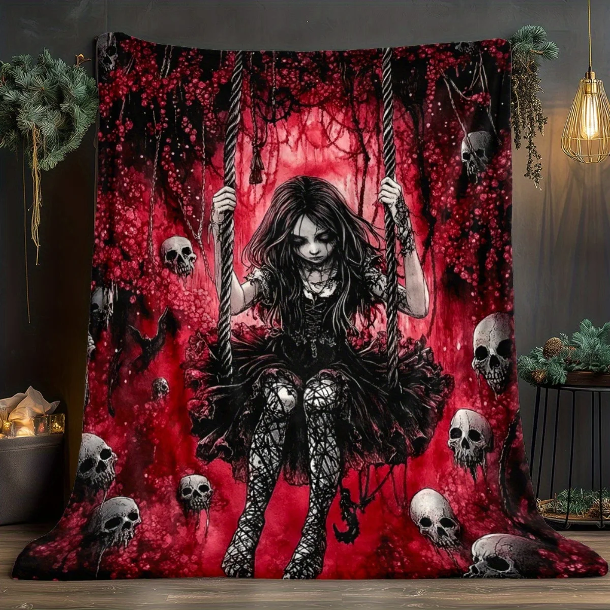 1pc Gothic Swing‑Figure‑Print Throw Blanket, Sofa & Bed Decor, Multi‑Purpose Travel & Camping Home Decoration