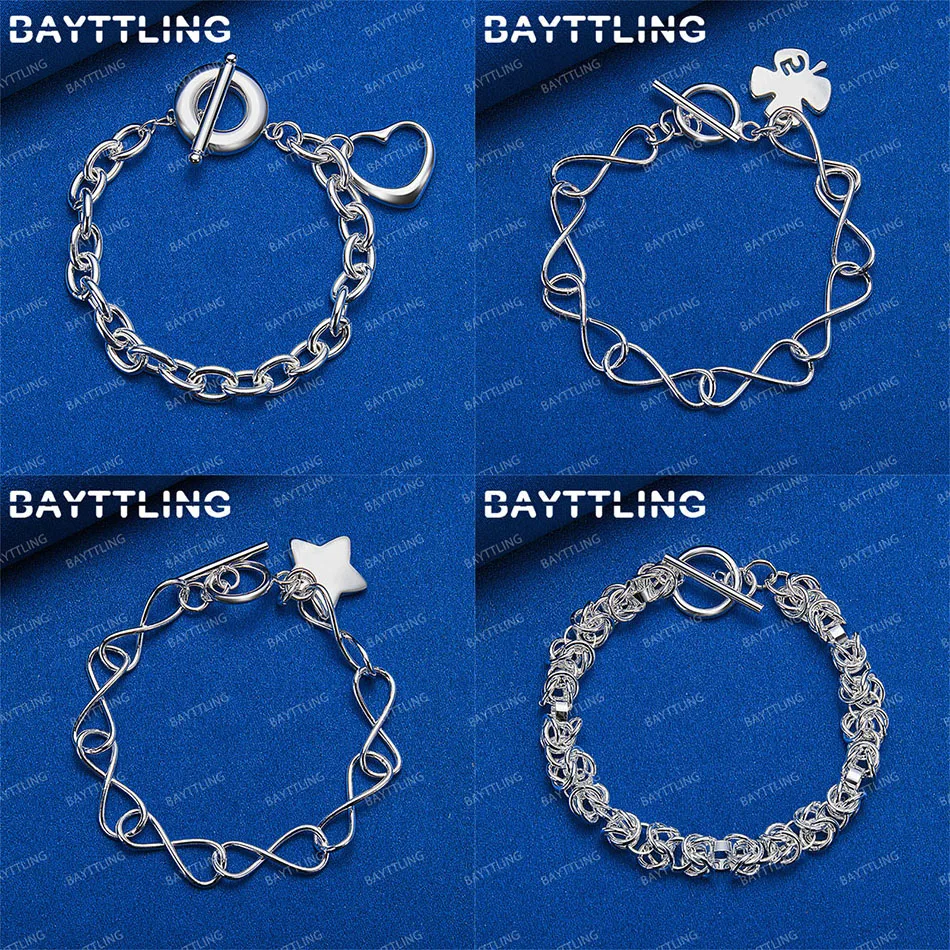 

925 Sterling Silver Women's Delicate Star Clover Bracelet Gift Fashion Engagement Accessory Wedding Jewelry