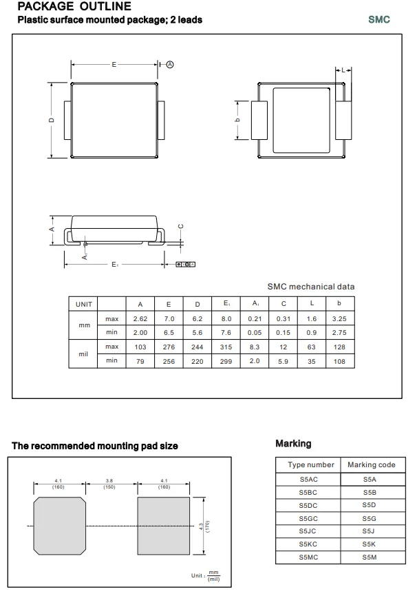 100 قطعة S5DC S5DC-13-F SMC DO214AB 5A200V صنع في الصين