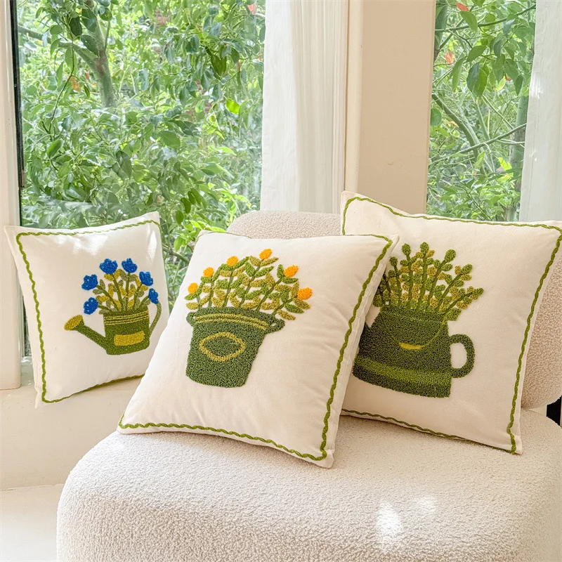 Canvas Embroidered Pet Sofa Pillow for Dogs and Cats Bedside Cushion for Sleeping Back Support Lumbar Pillow Bedroom Decor