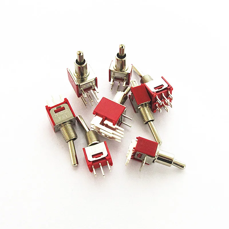 5MM toggle switch SMTS-102C4, 3-pin/6-pin, 2-position, with bend test pin, 1.5A